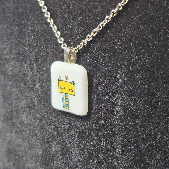 Mark Poulin Sterling Silver Colorful Cat Pendant Necklace - Picture 5 of 12